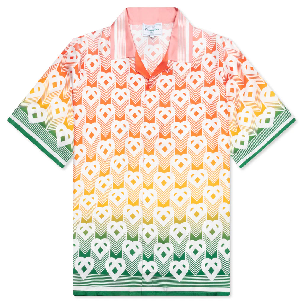 Unisex Cuban Collar S S Shirt Heart Monogram Gradient
