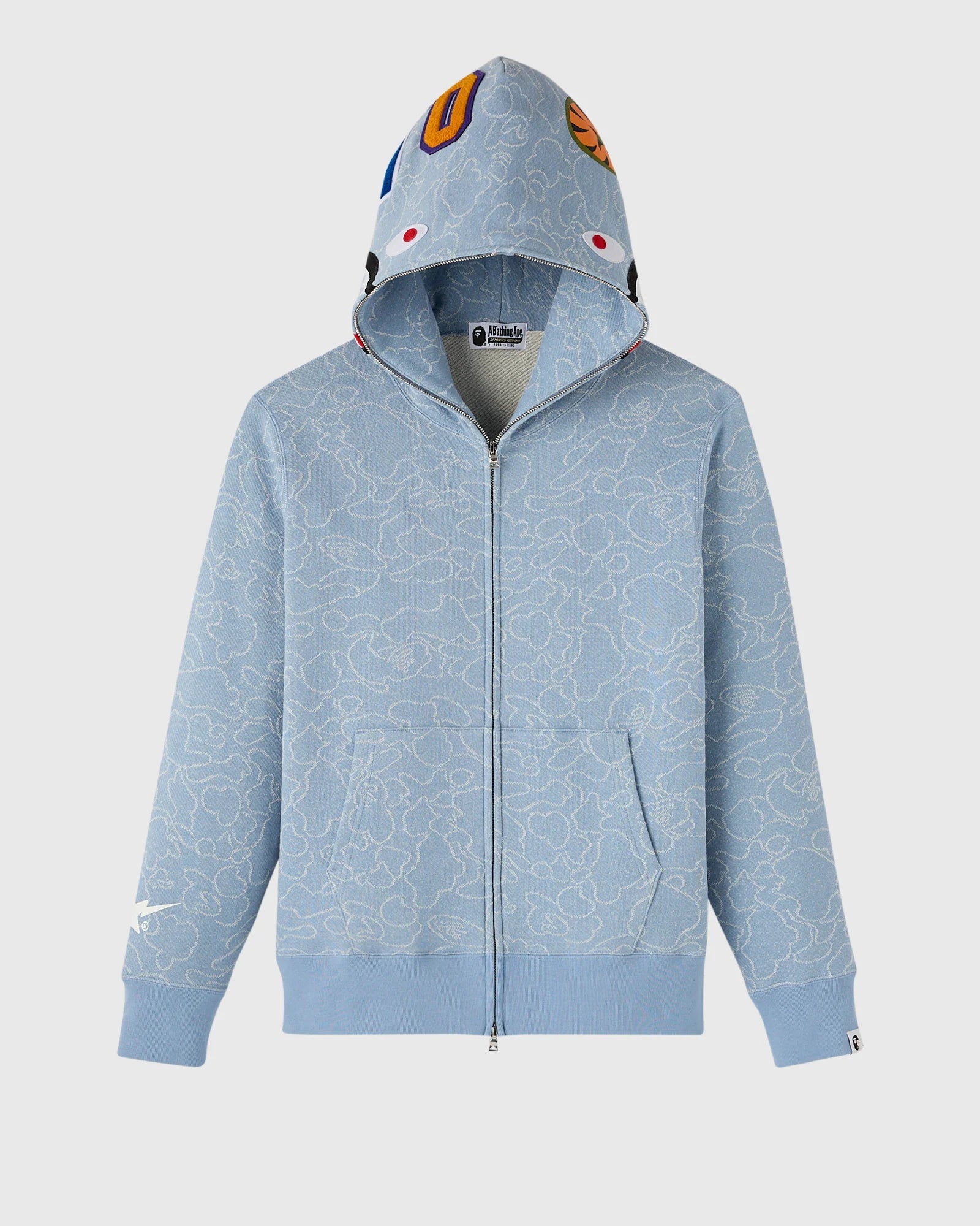 BAPE Neon 1st Camo Shark Full Zip Hoodie Light Indigo
