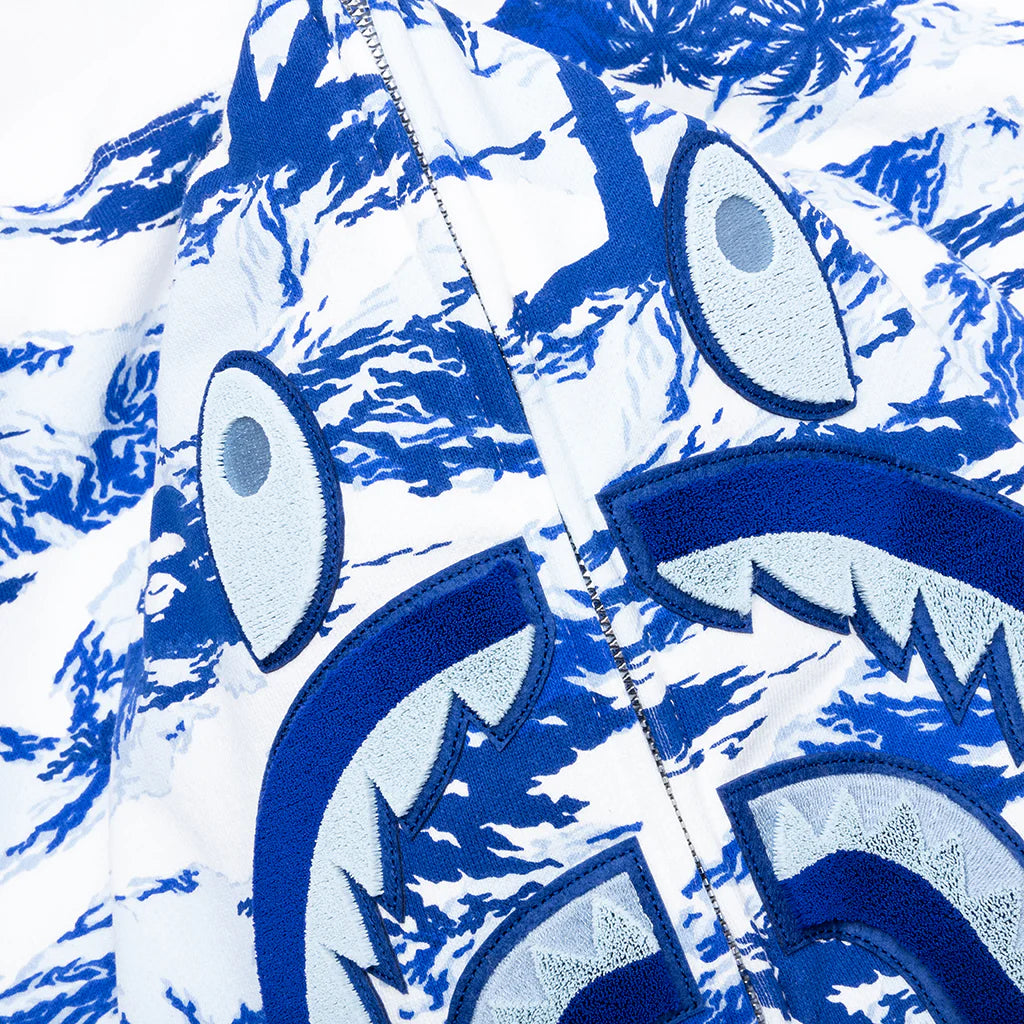 Palm Tree Camo Relaxed Fit Shark Full Zip Hoodie Blue