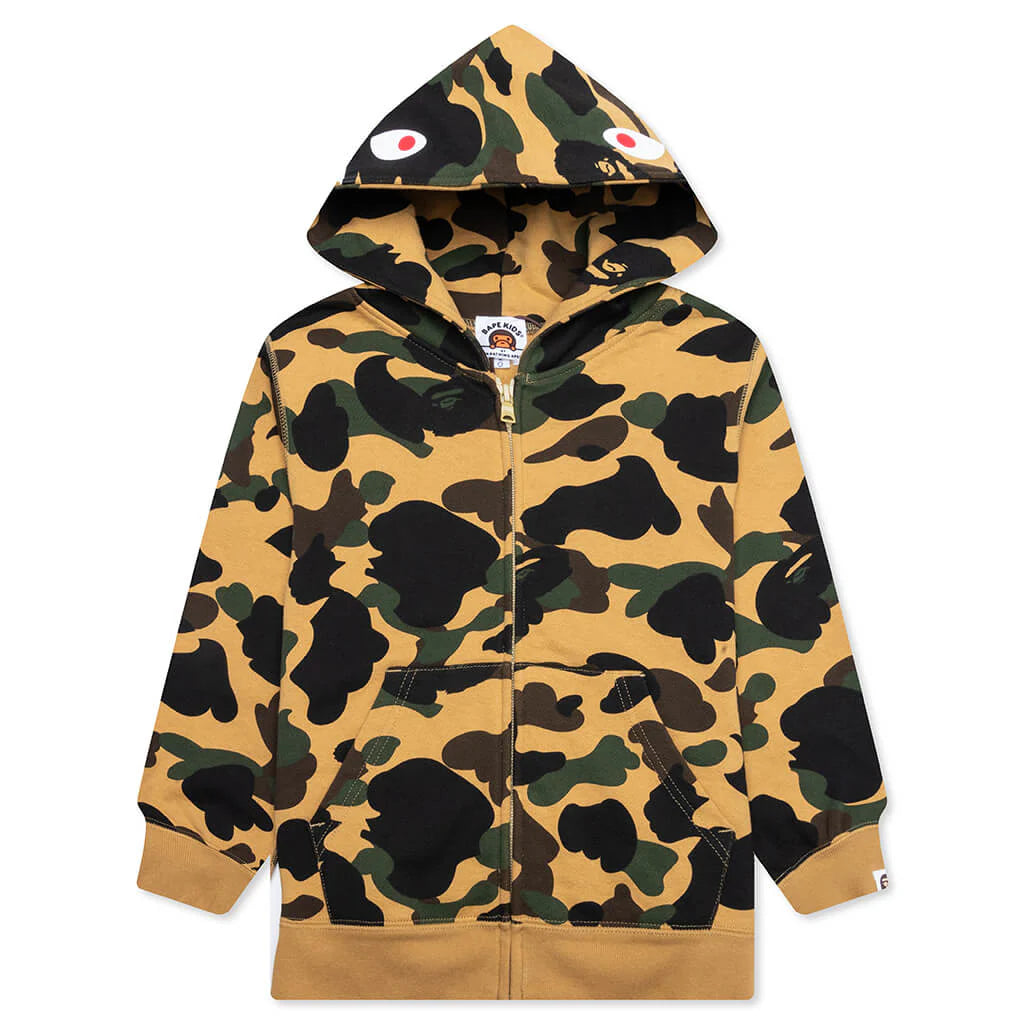 Kids 1ST Camo Patch Print Shark Zip Hoodie Yellow