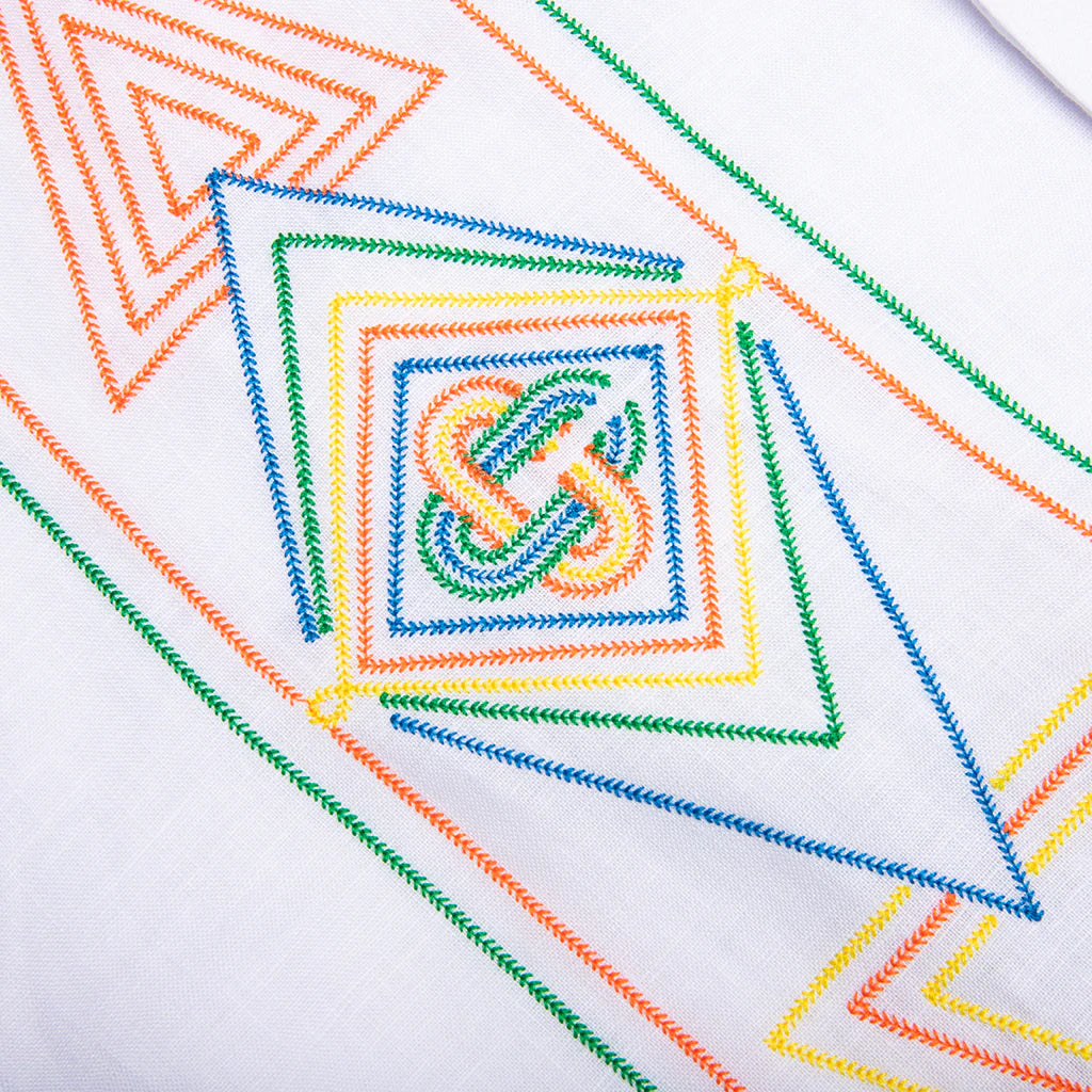 Chainstitch Embroidered Graphic Linen Shirt Le Fil De La Musique