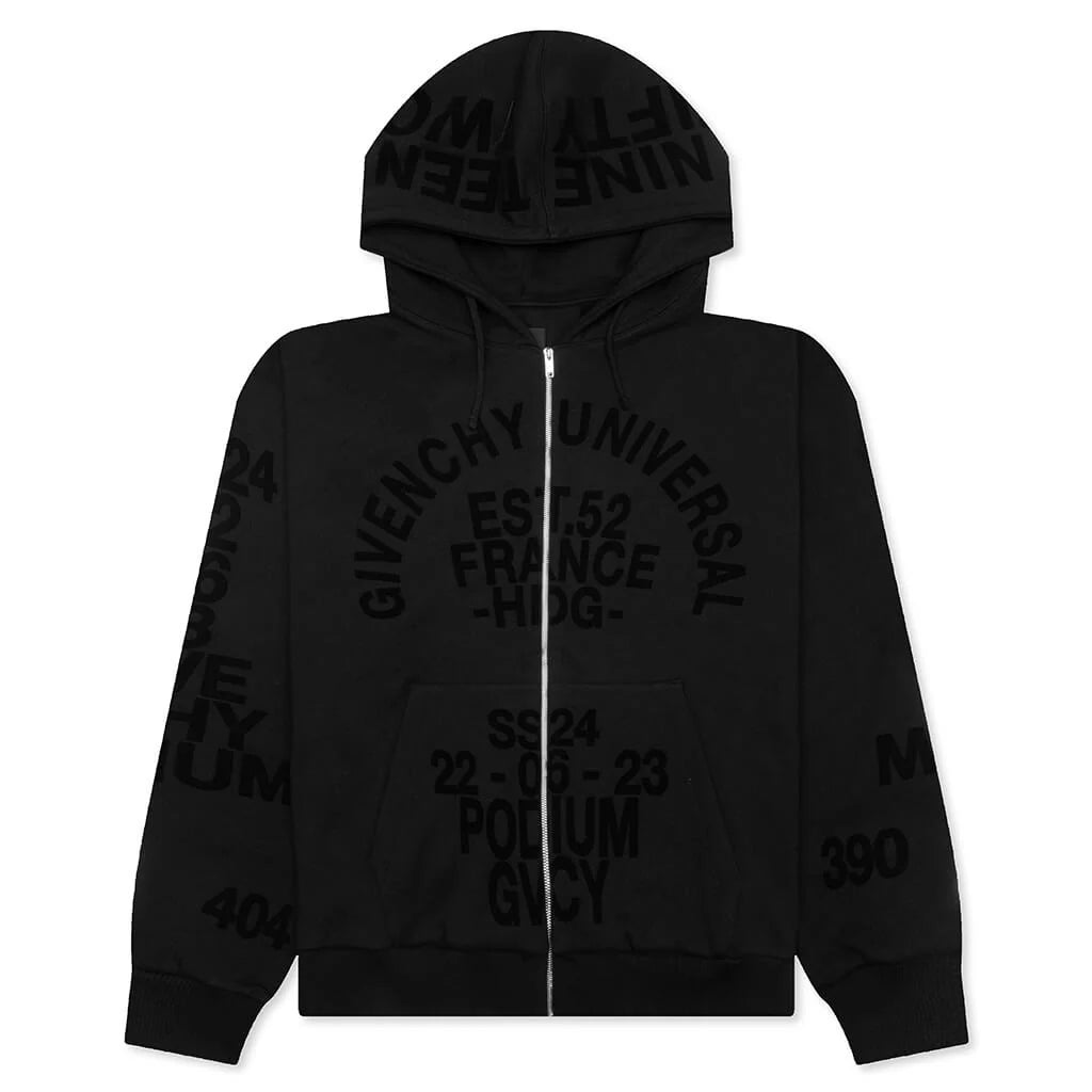Boxy Fit Hoodie With Zip And Pocket Base Black