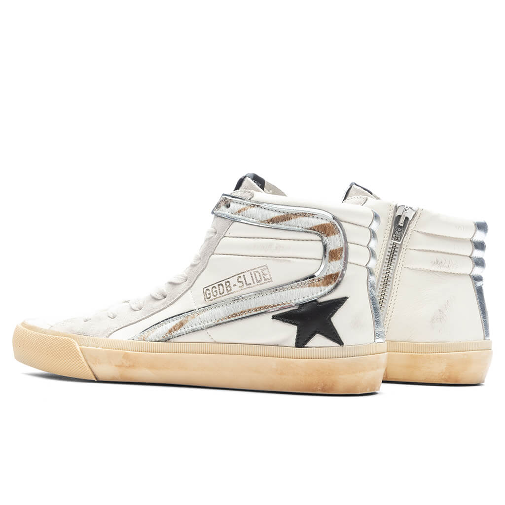 Womens Slide Leather Star Beige Black Silver
