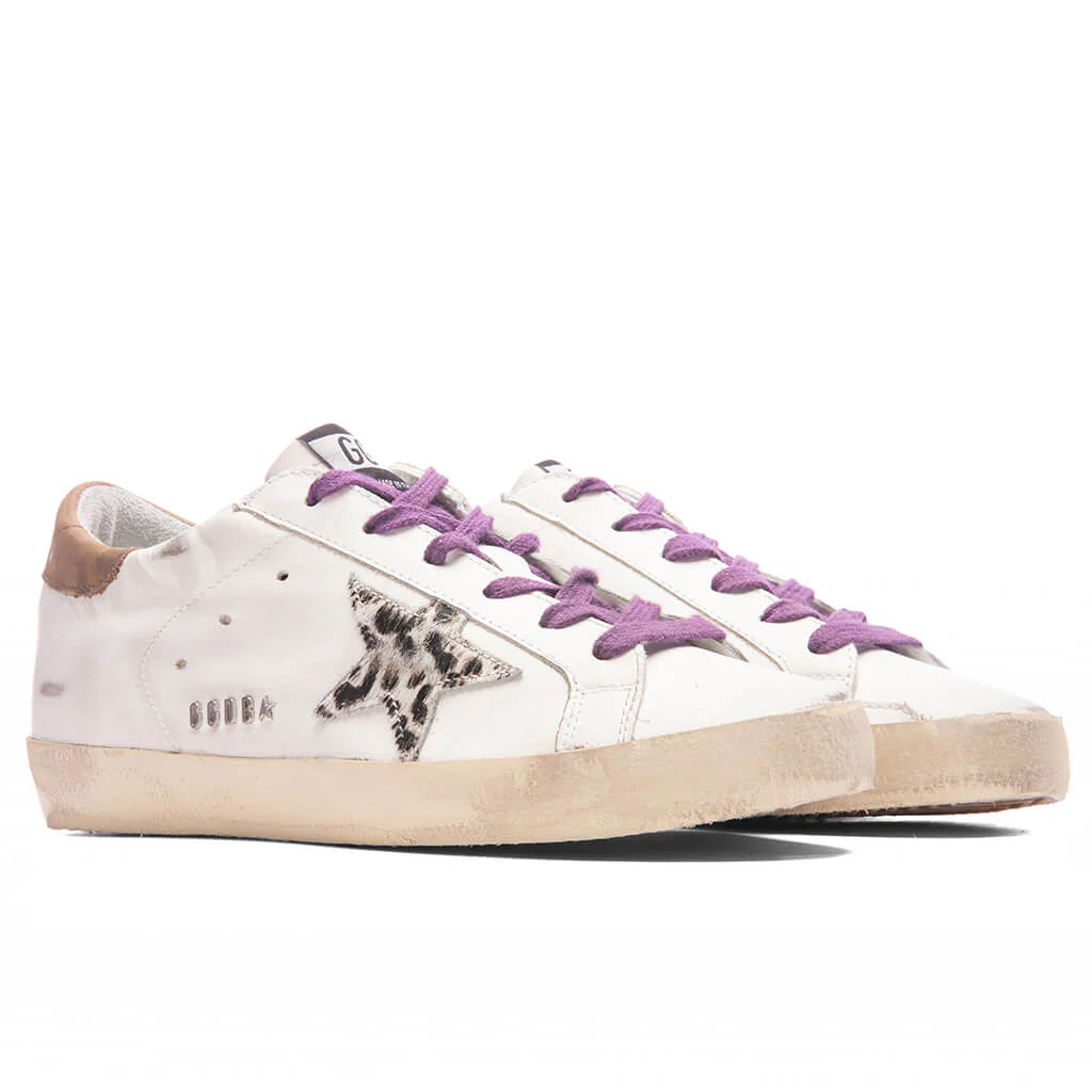 Womens Super Star Sneakers White Beige Brown Leo Brown