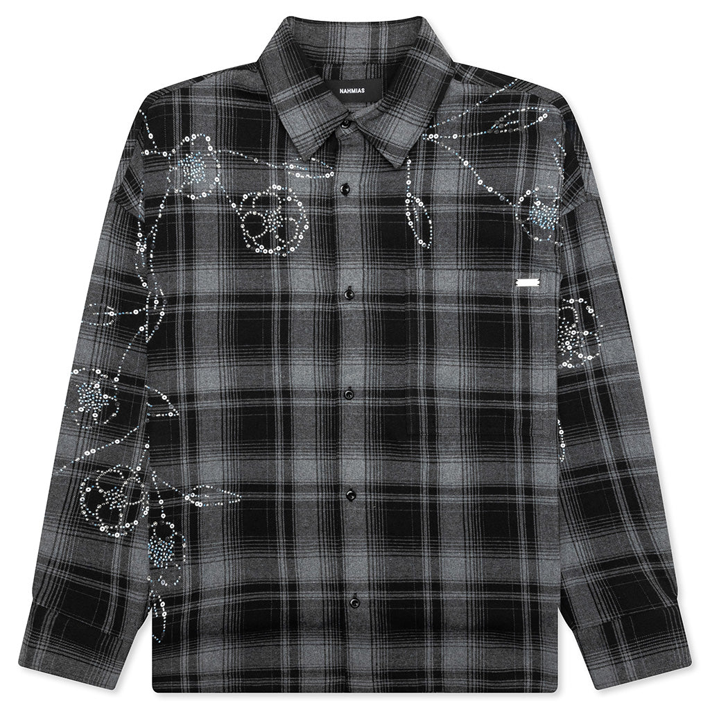 Plaid Beaded Oversized Shirt Black