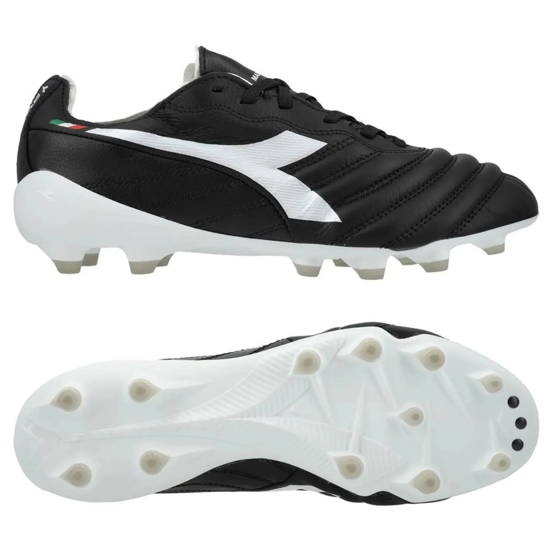 Diadora Brasil Elite 2 Teach Italia LPX FG Firm Ground Soccer Cleats Black White