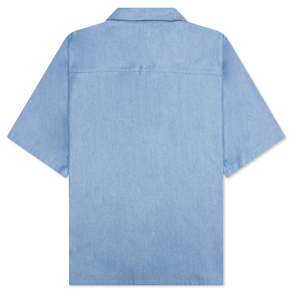 Blue Denim Short Sleeve Shirt with Trunakaroo Plaque Iris Blue