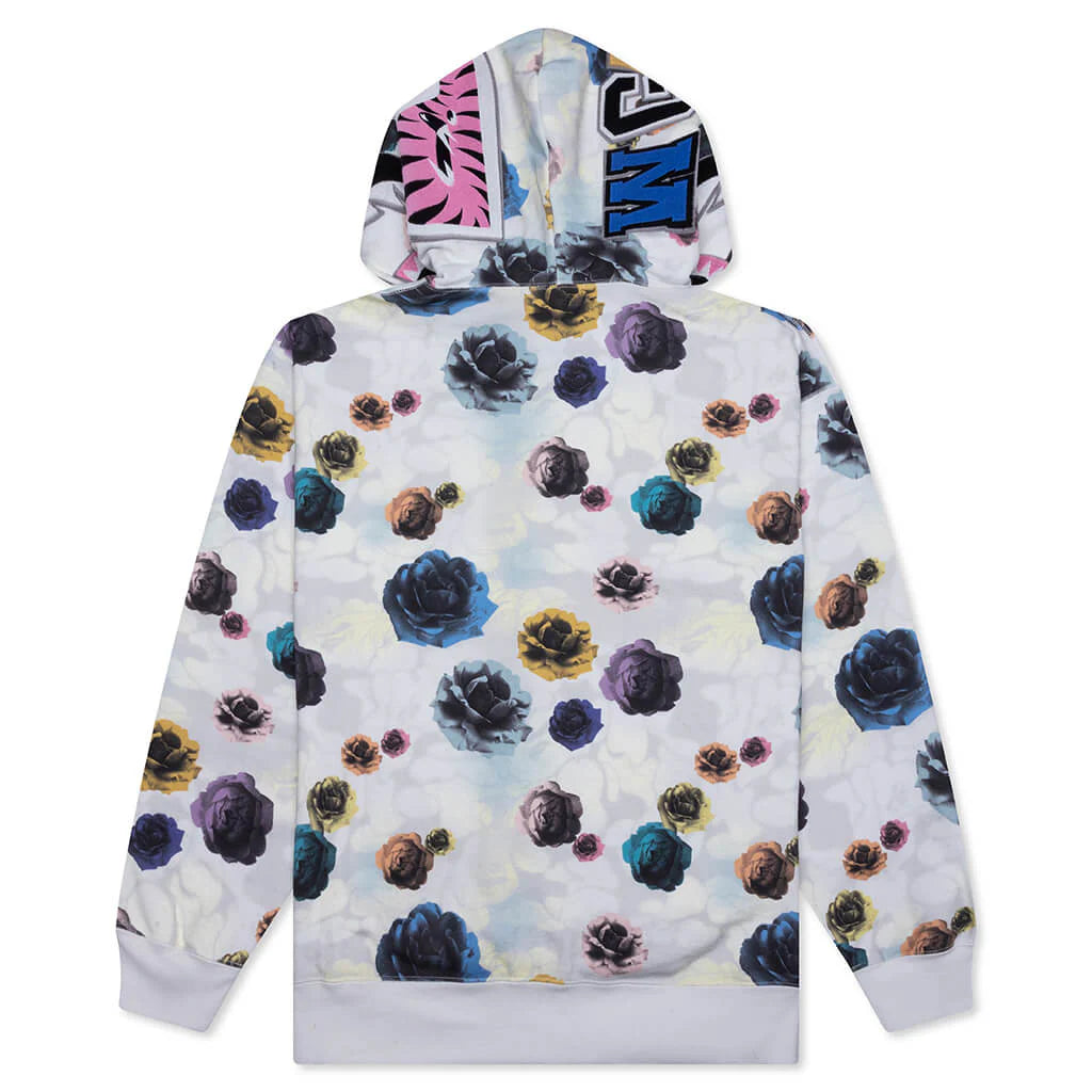 Floral Camo Shark Relaxed Fit Full Zip Hoodie Ivory