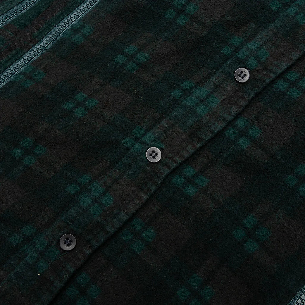 Flannel Shirt 7 Cuts Zipped Wide Shirt Over Dye Green