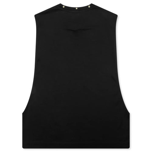 Star Print Sleeveless Big Armhole T Shirt Black