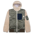 Faux Shearling Nylon Twill Blouson Khaki Ecru