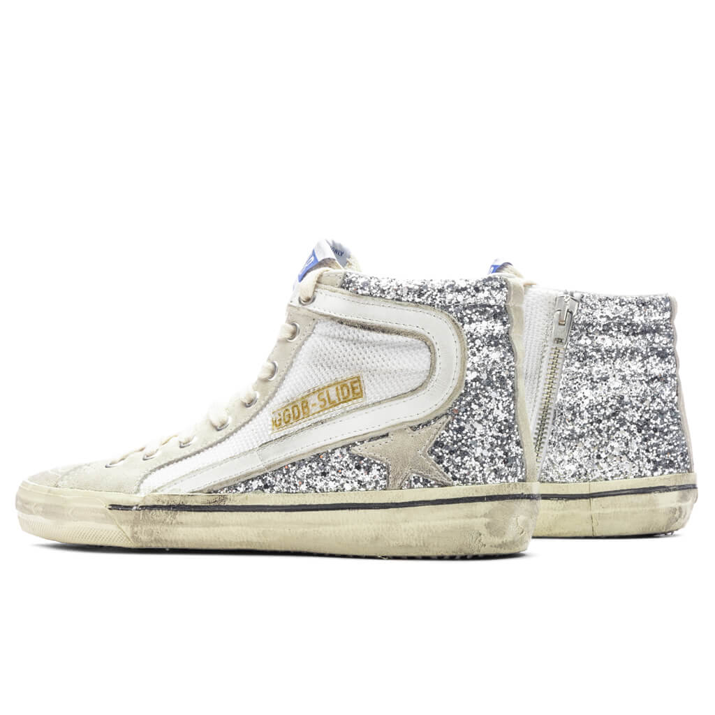 Womens Slide Sneaker Silver White Marble