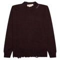 Round Neck Distressed Sweater Dark Raisin