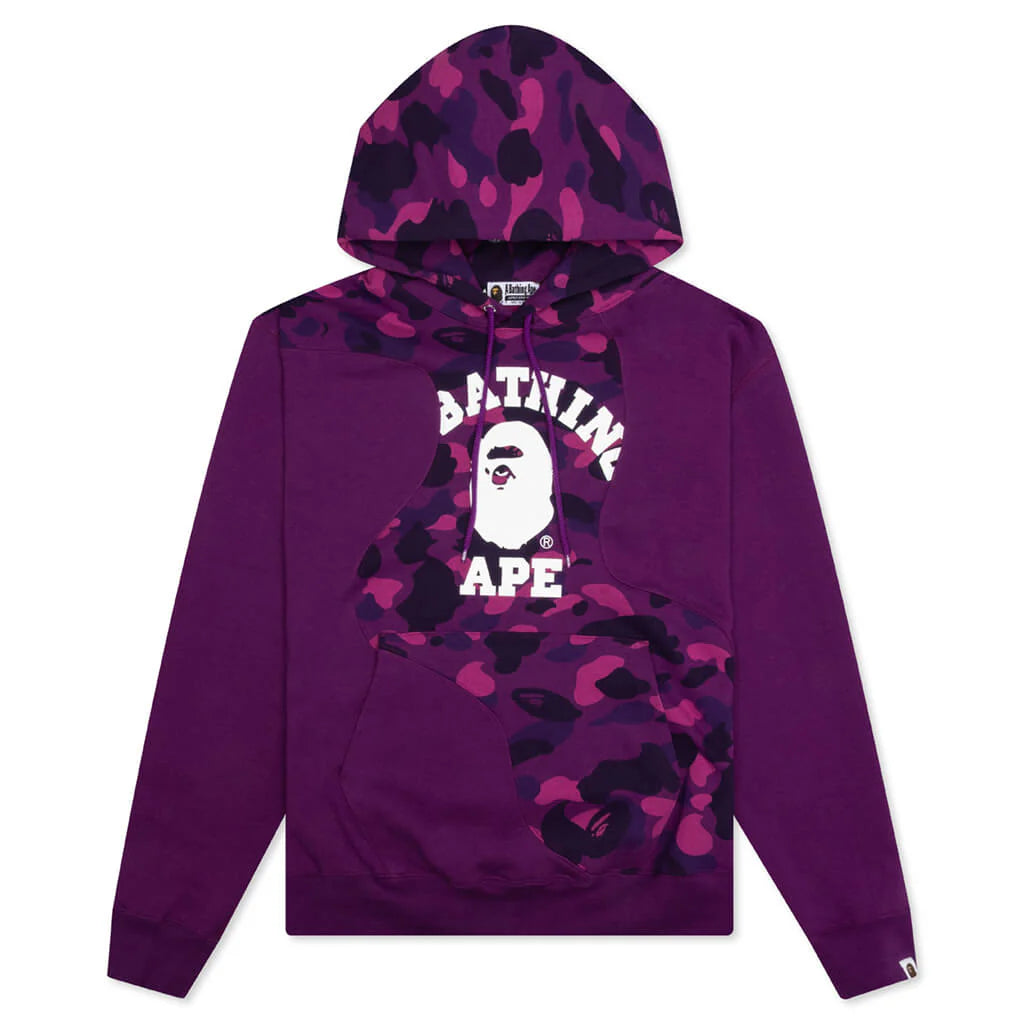 Color Camo College Cutting Relaxed Fit Hoodie Purple