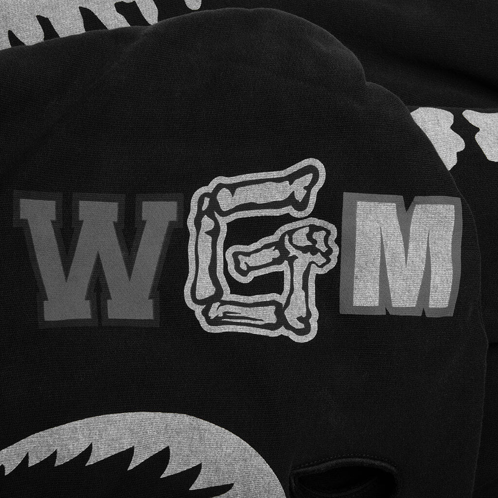 Skeleton Shark Heavy Washed Cropped Fit Full Zip Hoodie Black