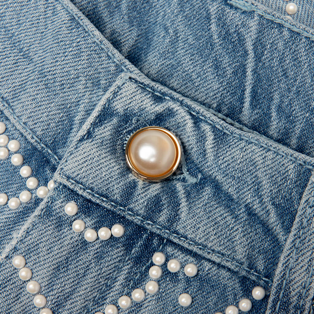 Pearl Monogram Denim Shorts Pearl