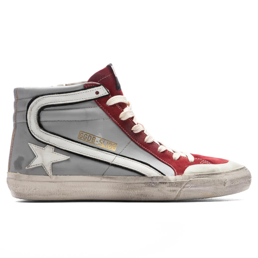 Slide Leather Sneakers Grey Dark Red White Silver