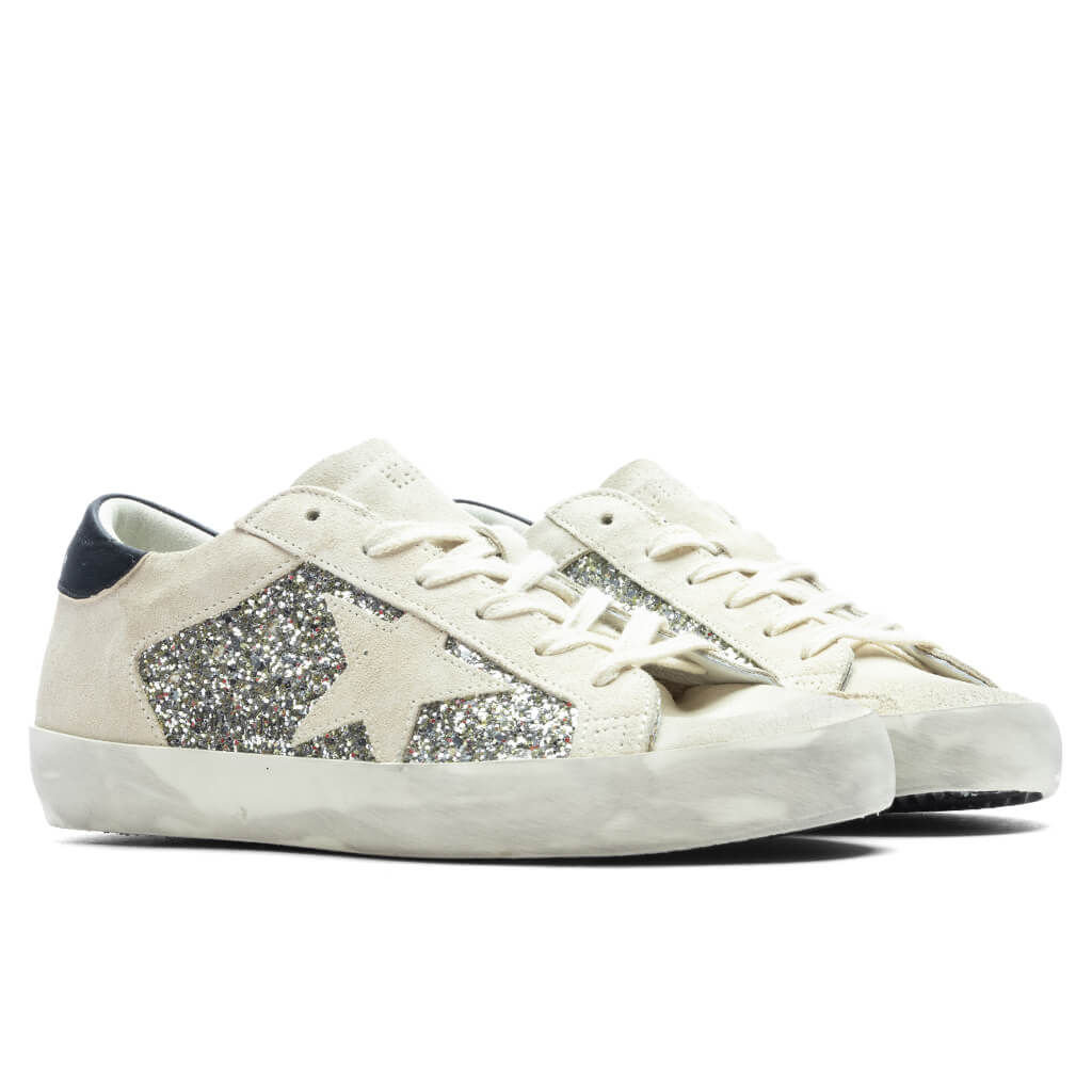 Womens Glitter Suede Super Star Platinum Beige Black