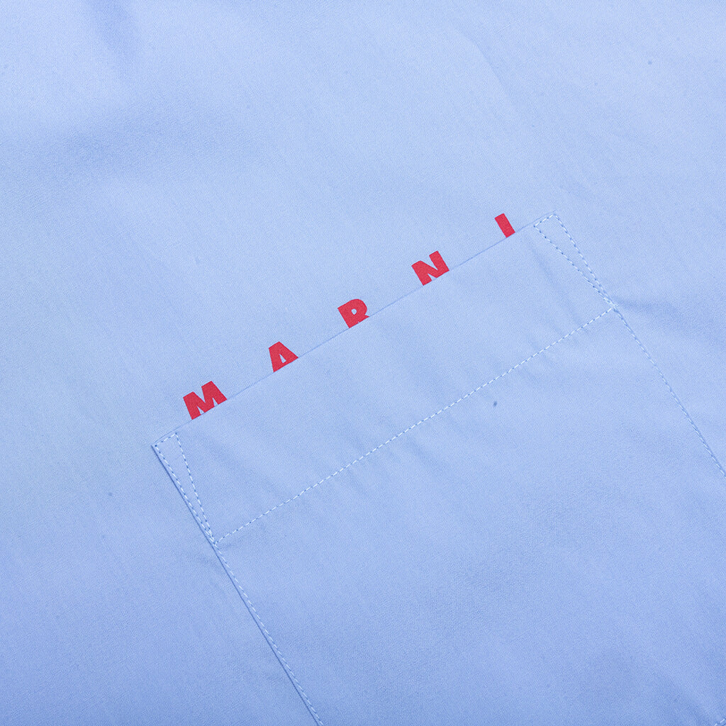 Light Blue Organic Poplin Shirt With Peeping Logo Iris Blue