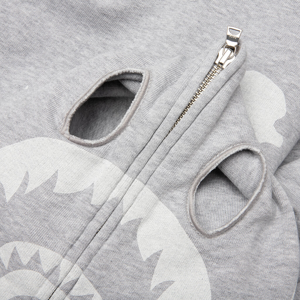 Skeleton Shark Heavy Washed Cropped Fit Full Zip Hoodie Gray
