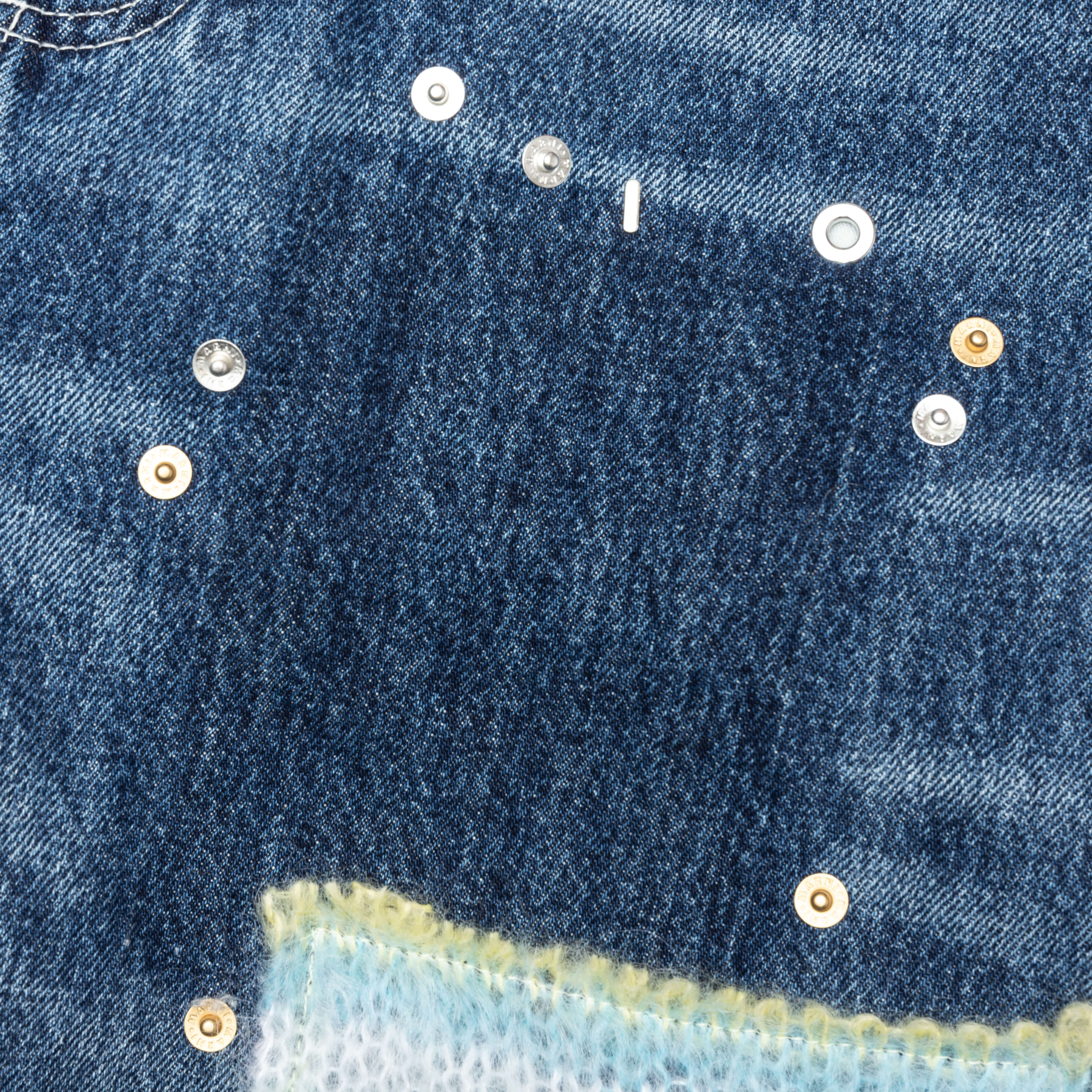 Virgin Wool Denim Trousers With Knitted Patches Deep Blue