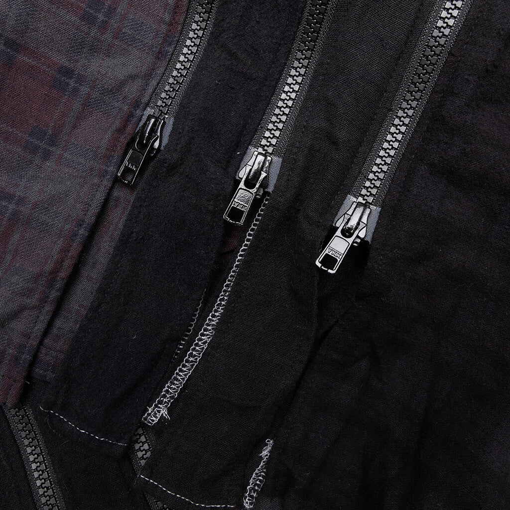 Flannel Shirt 7 Cuts Zipped Wide Shirt Over Dye Black
