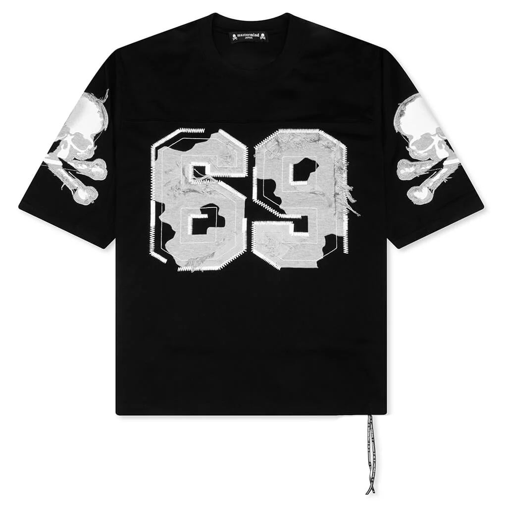69 Distressed Patch Half Sleeve Tee Black