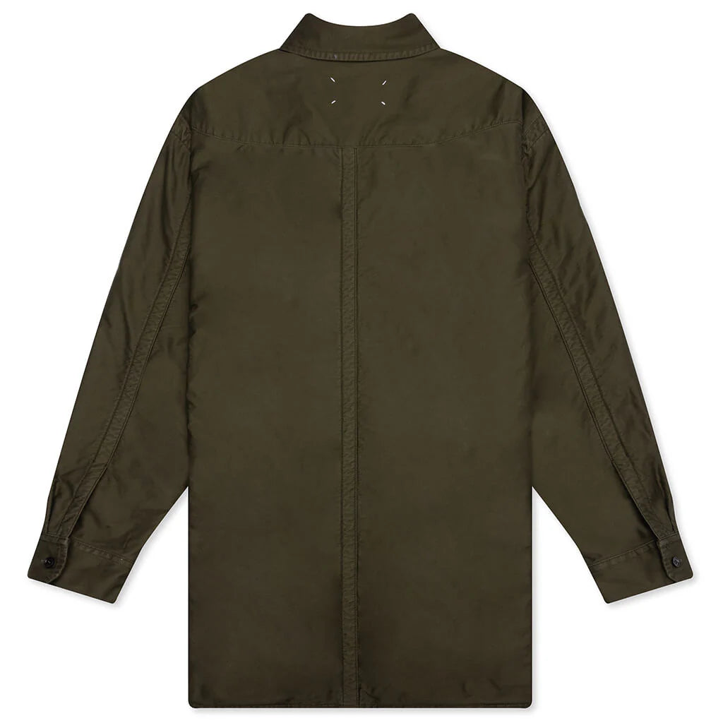 Padded Cotton Satin Shirt Military Green