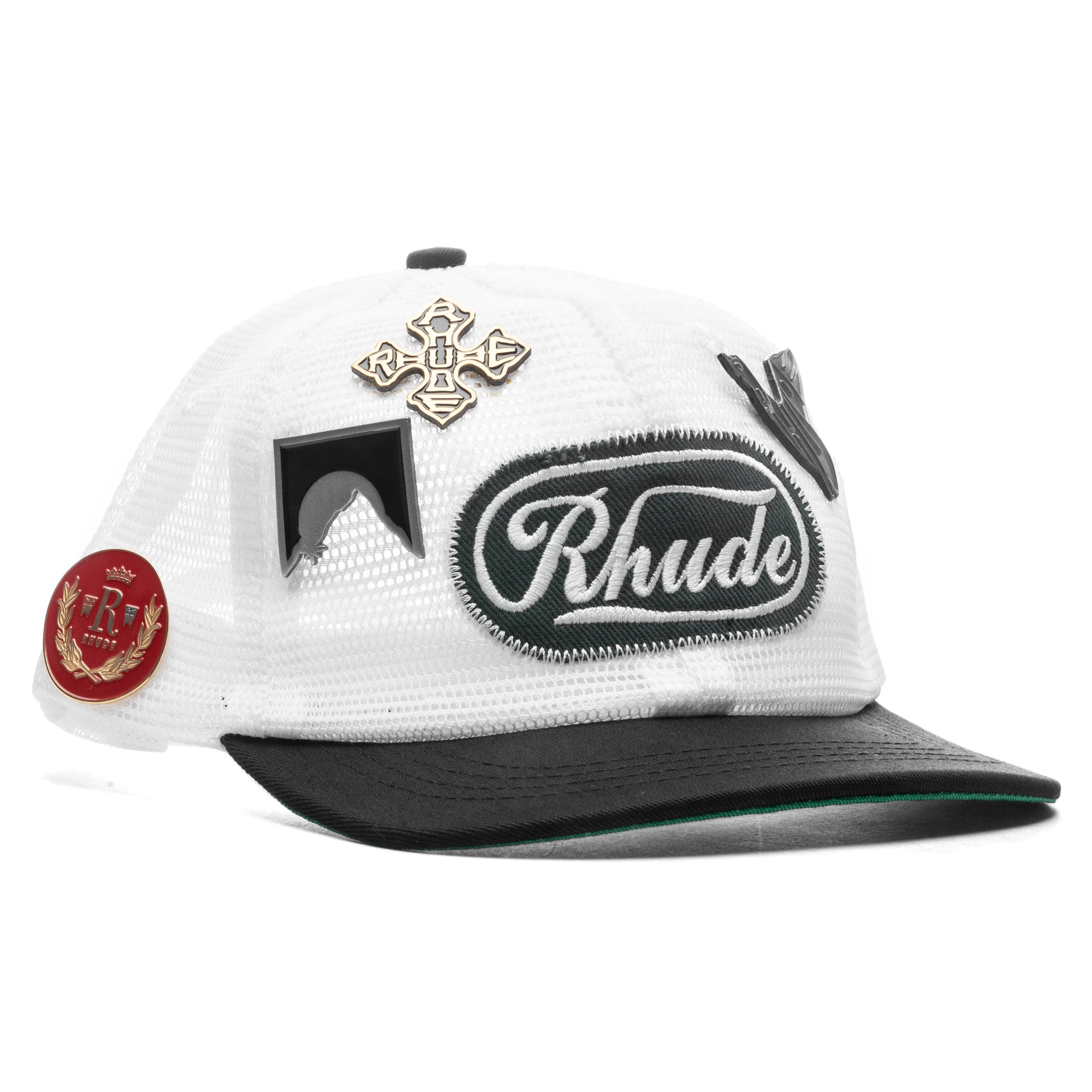 Patch Mesh Trucker Hat Black White