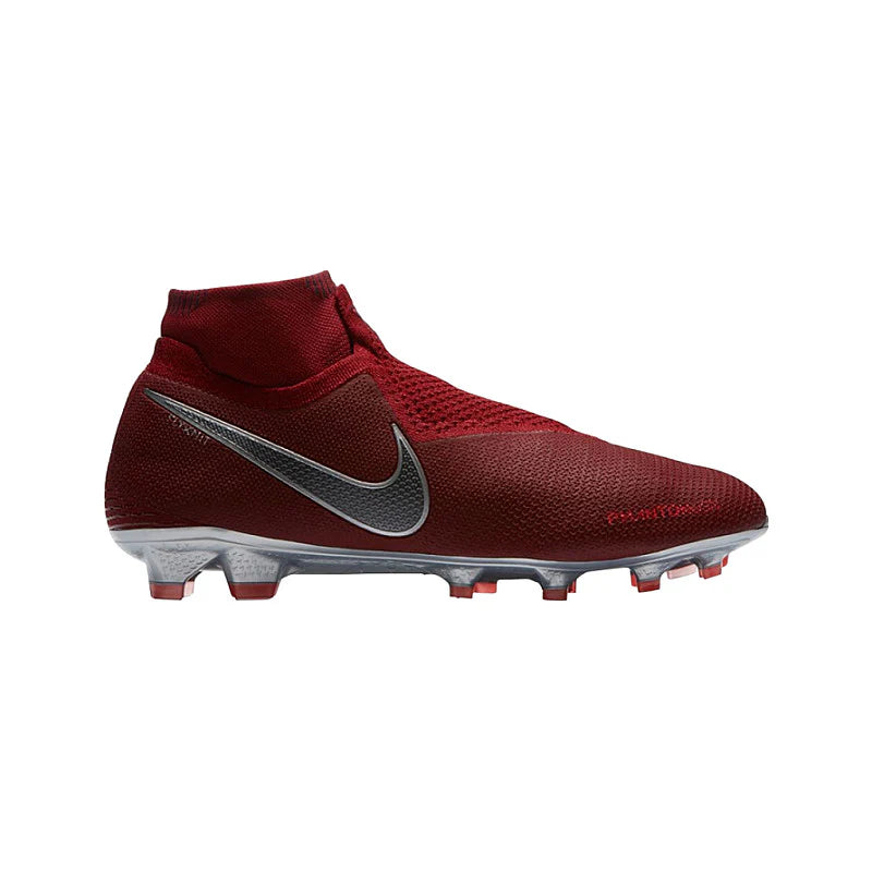 Nike Phantom Vision Elite DF FG Firm Ground Mens Soccer Cleats Rising Fire Red Dark Grey Bright Crimson