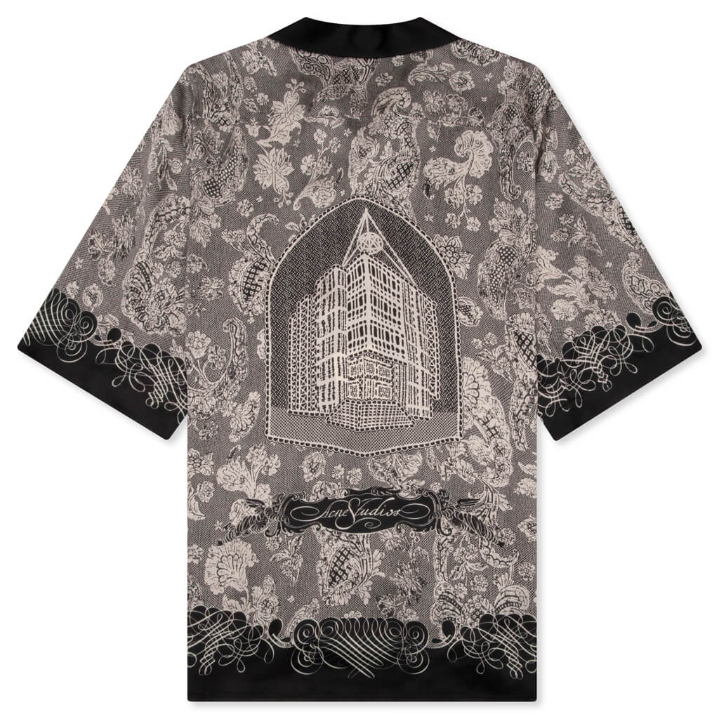Short Sleeve Button Down Shirt Black Ecru