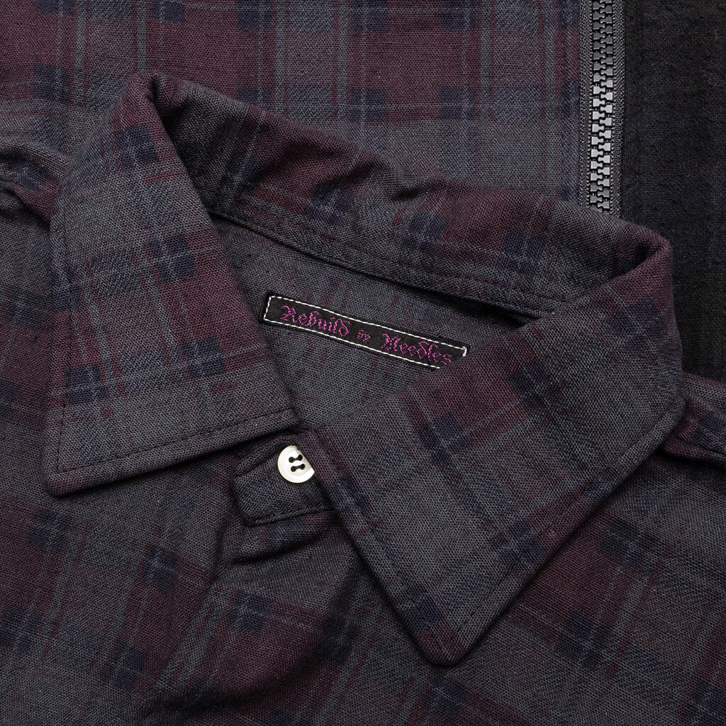 Flannel Shirt 7 Cuts Zipped Wide Shirt Over Dye Black