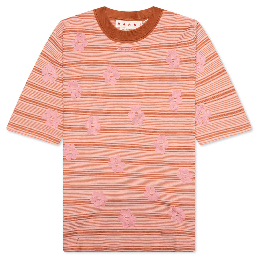 Striped Floral T Shirt Pink Gummy