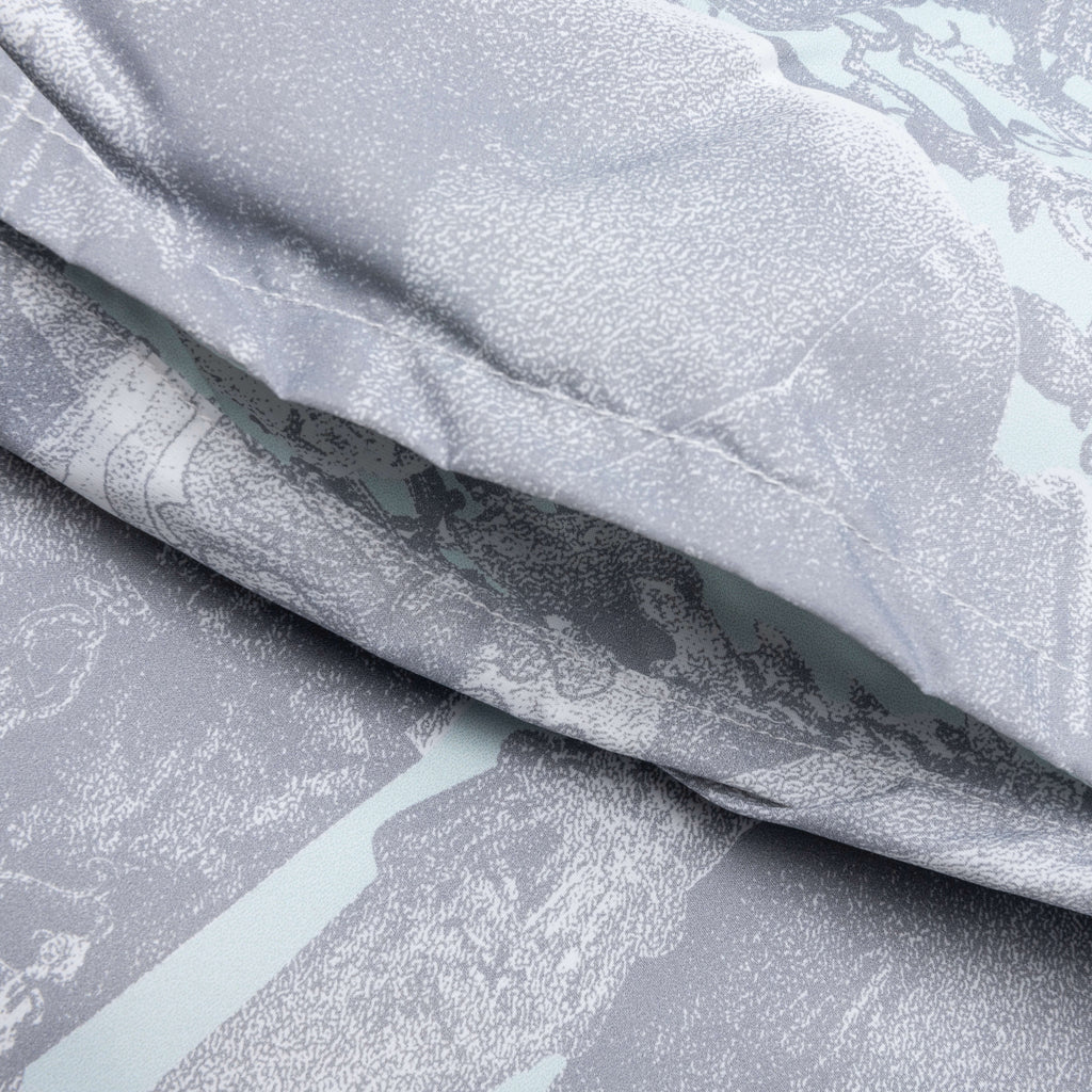 Linen Bermuda Swim Shorts with Hubert Objects Print Prussian Blue Grey