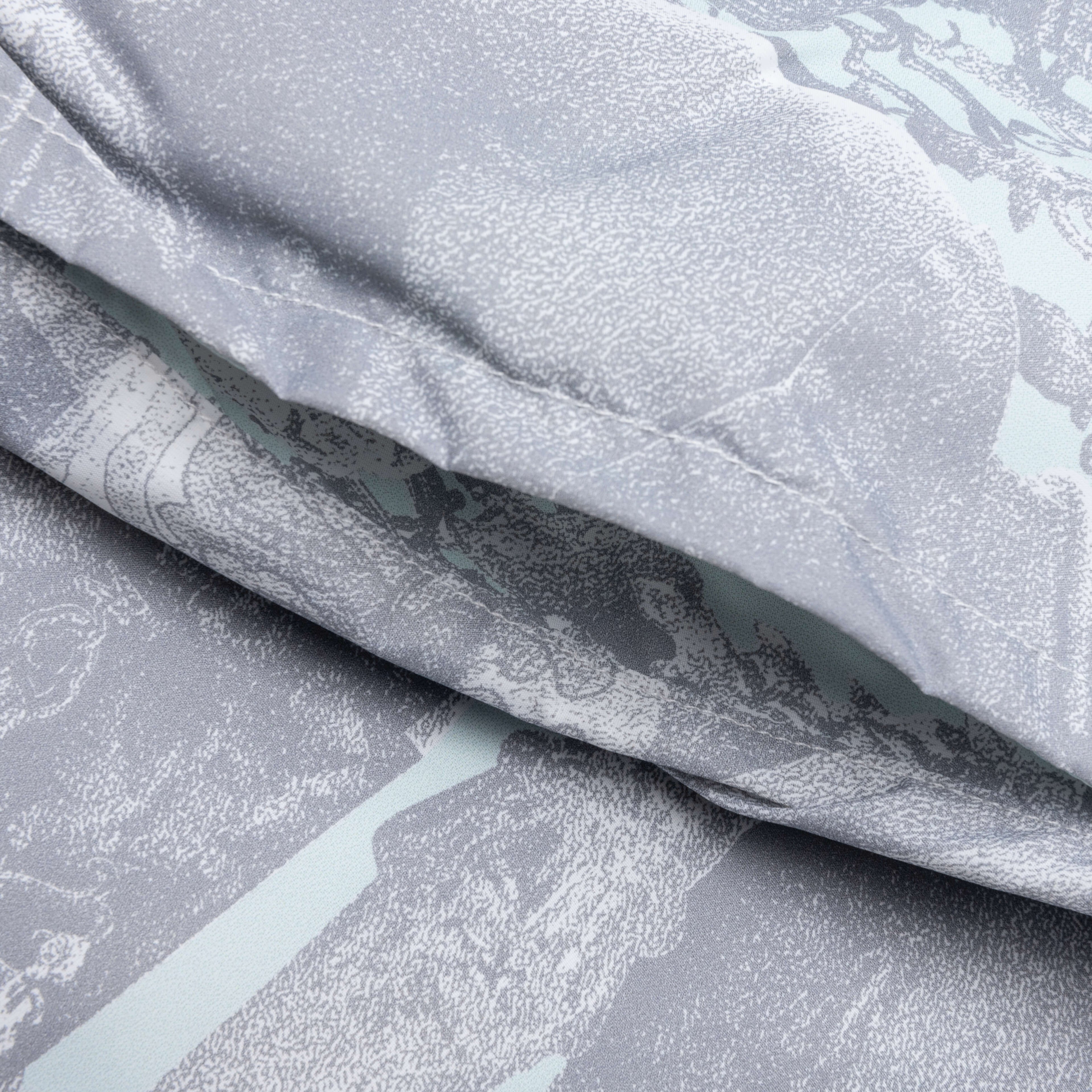 Linen Bermuda Swim Shorts with Hubert Objects Print Prussian Blue Grey