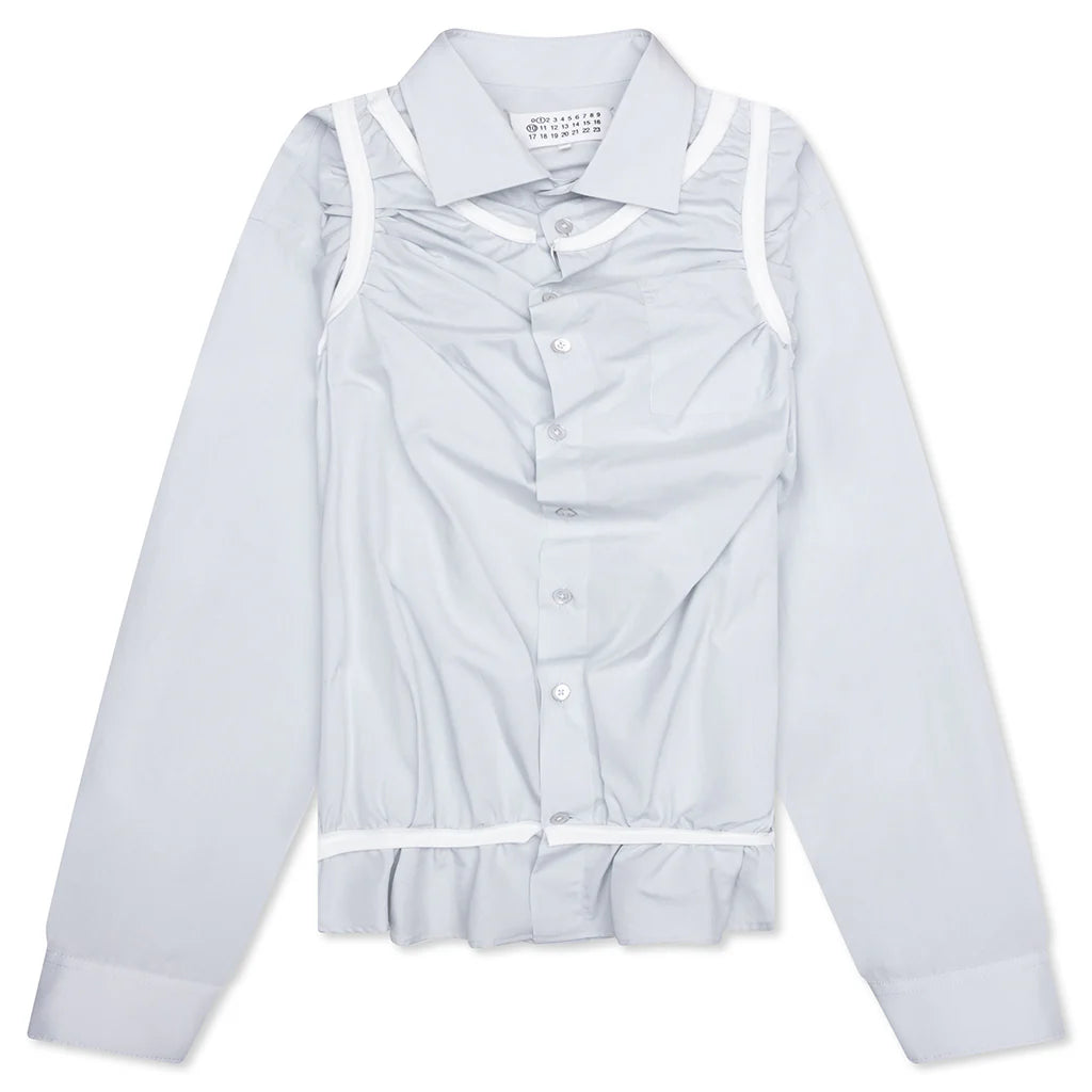Loose Fit Button Shirt with White Accents Light Blue