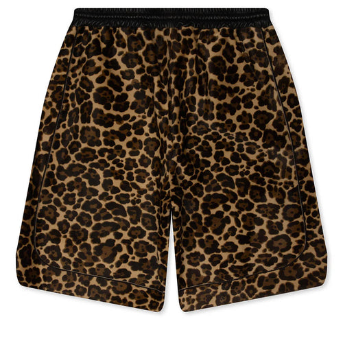 Leopard Print Calf Hair Basketball Shorts Brown Leopard