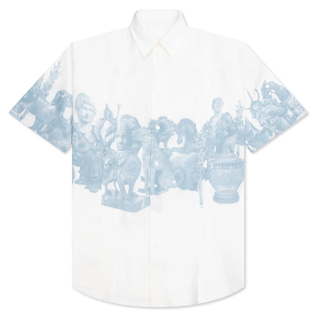 Linen Shirt with Hubert Objects Print Blue White