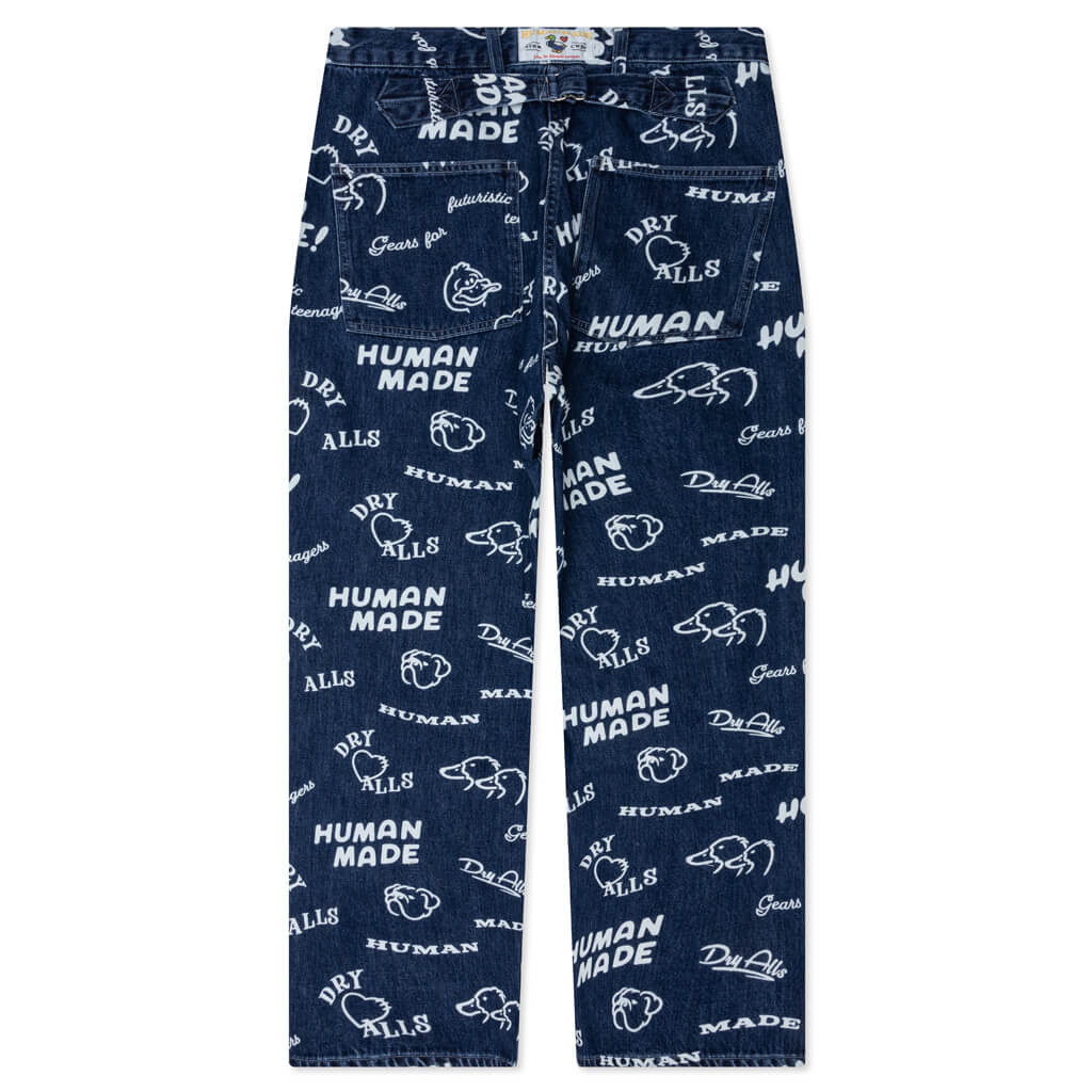 Printed Denim Baggy Jeans Indigo