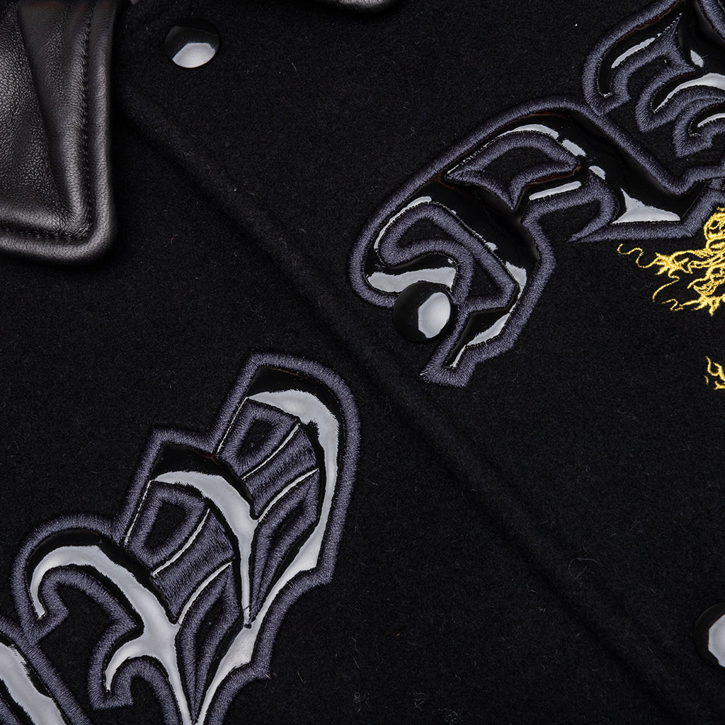 Dragon Embroidered Varsity Jacket Black