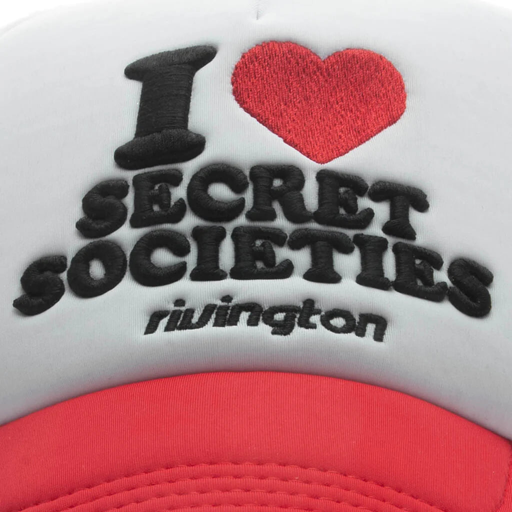 Secret Societies Trucker Hat White Red