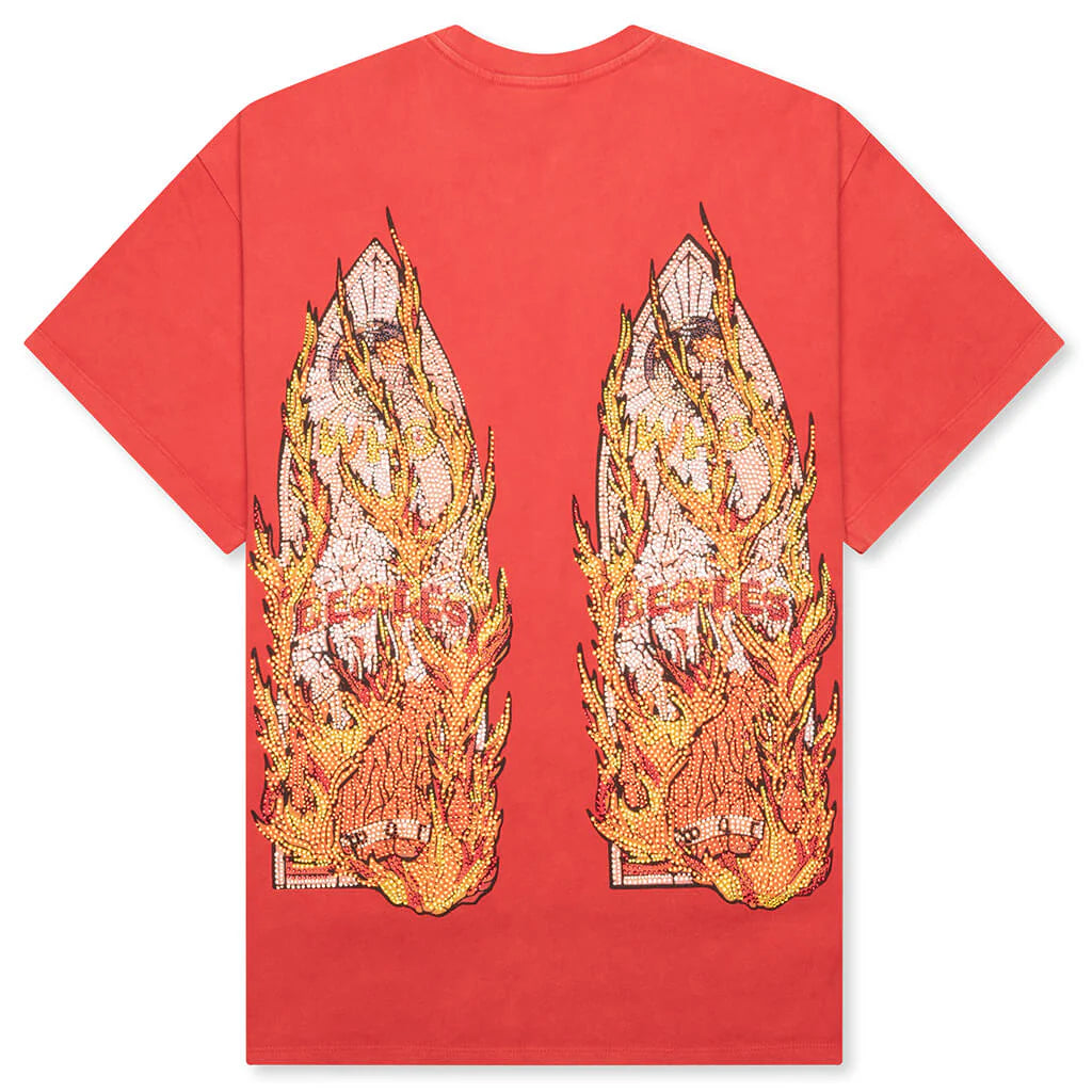 Rhinestone Flame Glass Jersey Tee Ruby