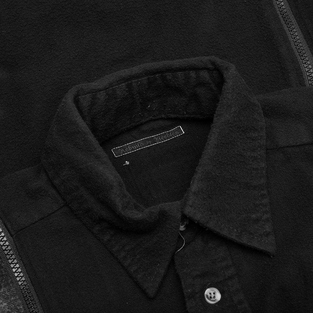Flannel Shirt 7 Cuts Zipped Wide Shirt Over Dye Black