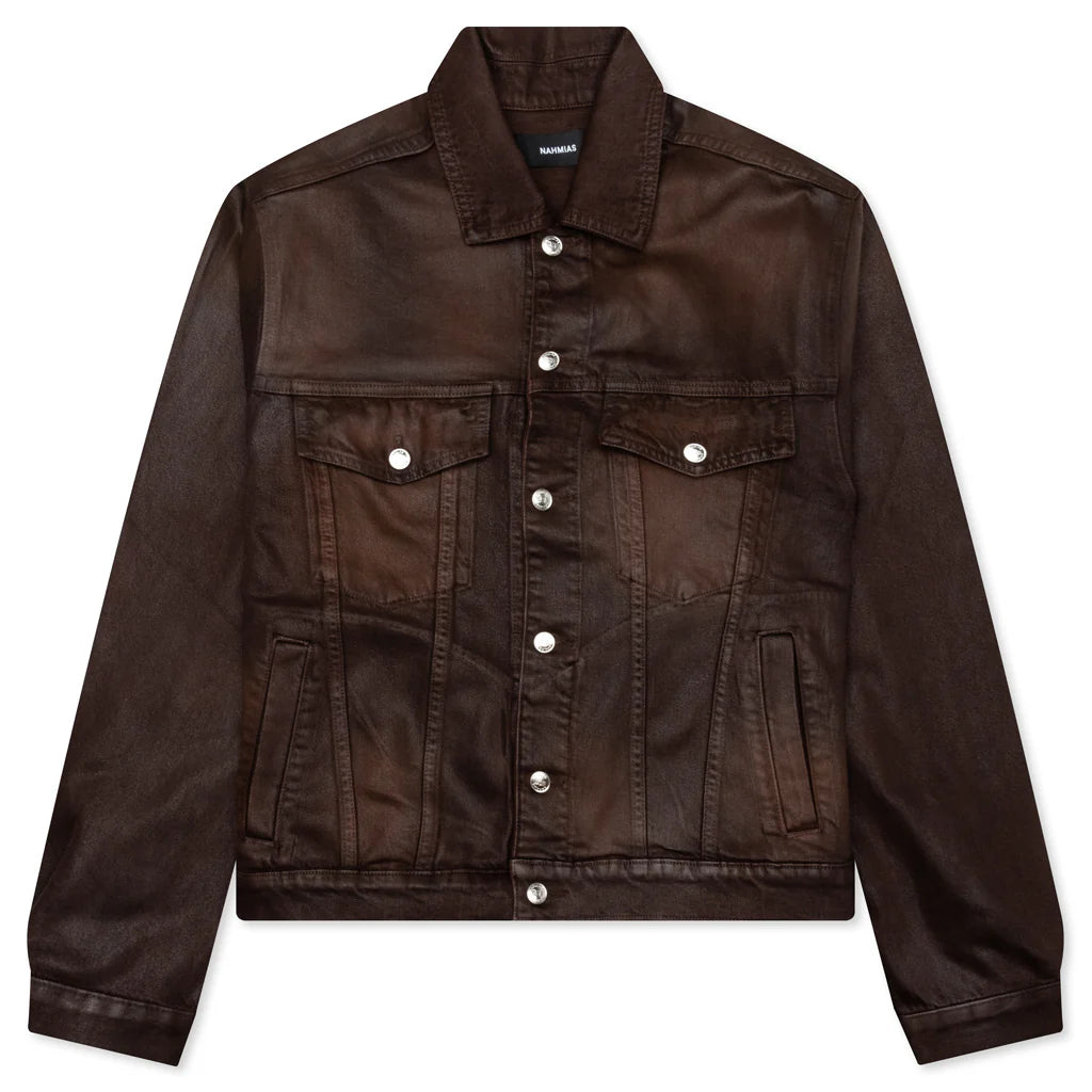 Waxed Denim Trucker Jacket Brown Wash
