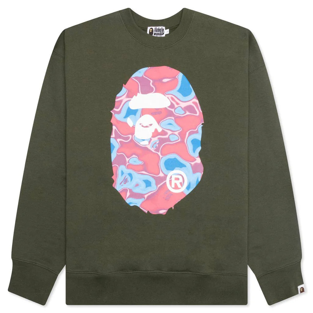 Liquid Camo Ape Head Relaxed Fit Crewneck Sweat Olive Drab