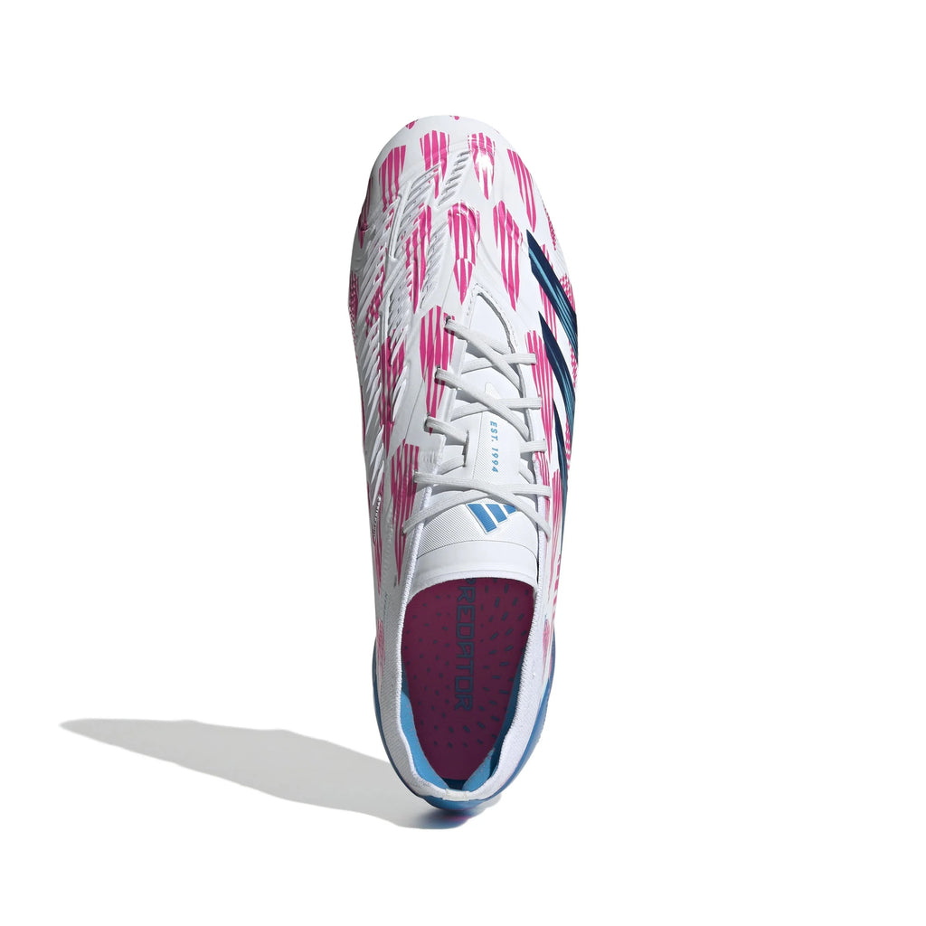 adidas Predator Elite FG Mens Firm Ground Soccer Cleats White Solar Blue Solar Pink