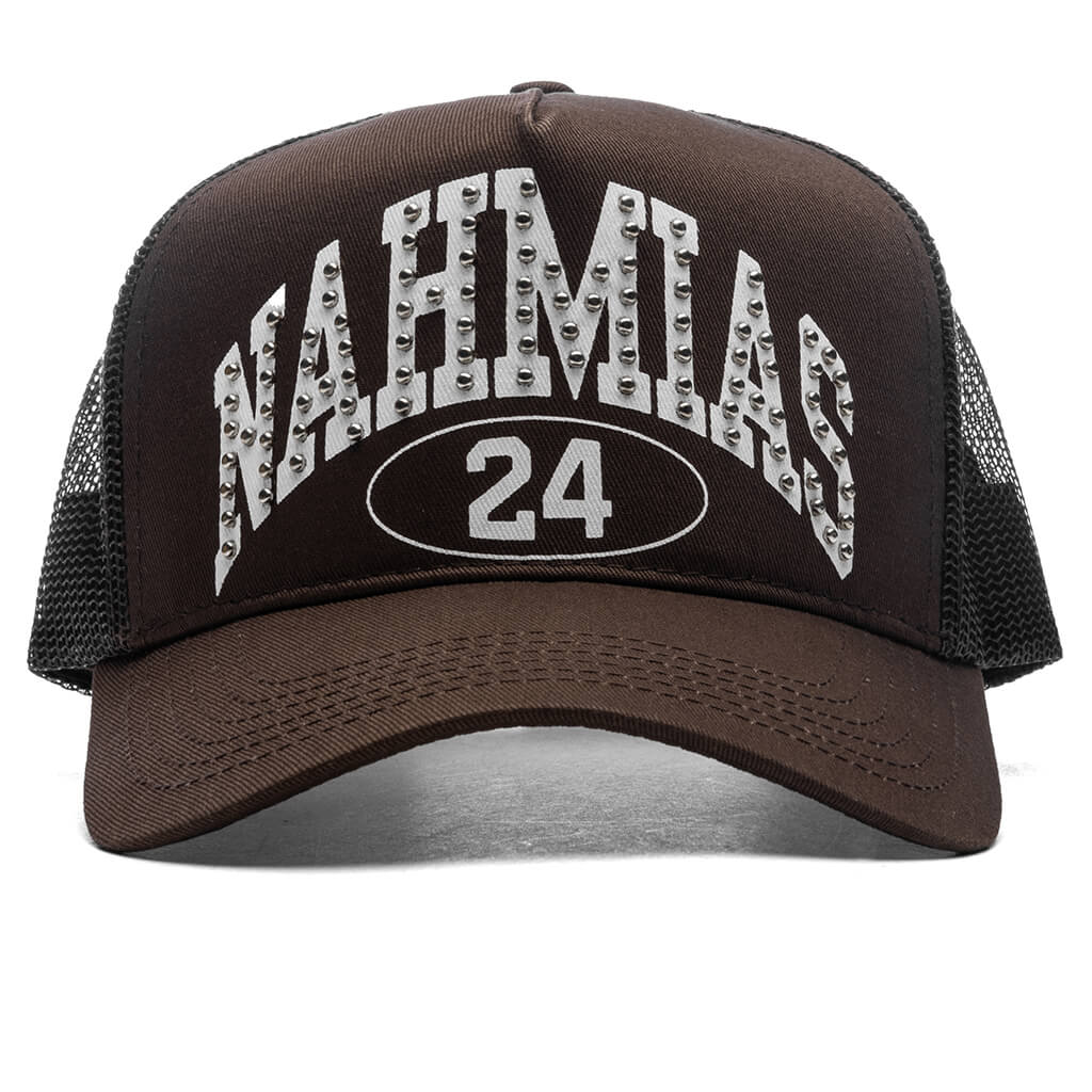 Studded Nahmias Marque Trucker Hat Brown