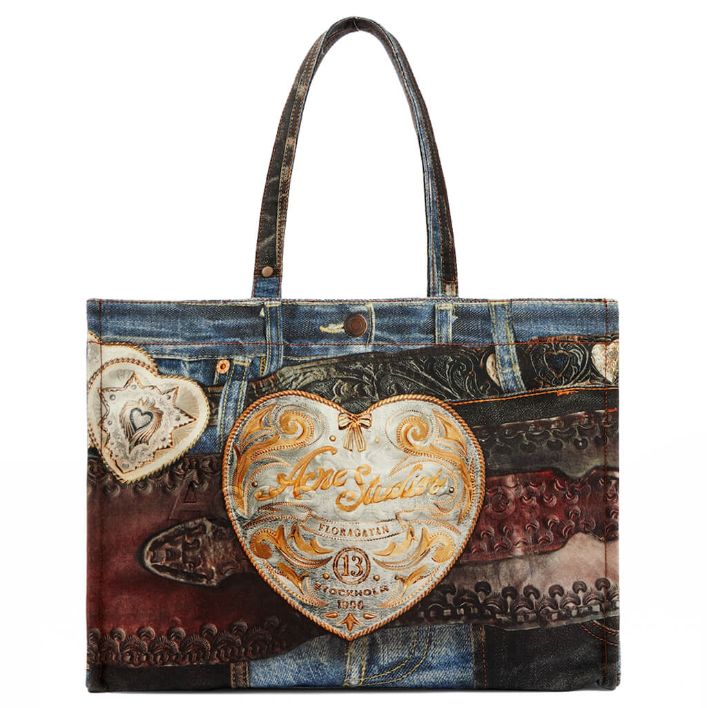 Logo Shoulder Trompe loeil Tote Bag Blue Black