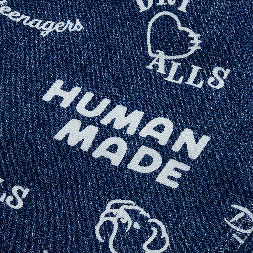 Printed Denim Baggy Jeans Indigo