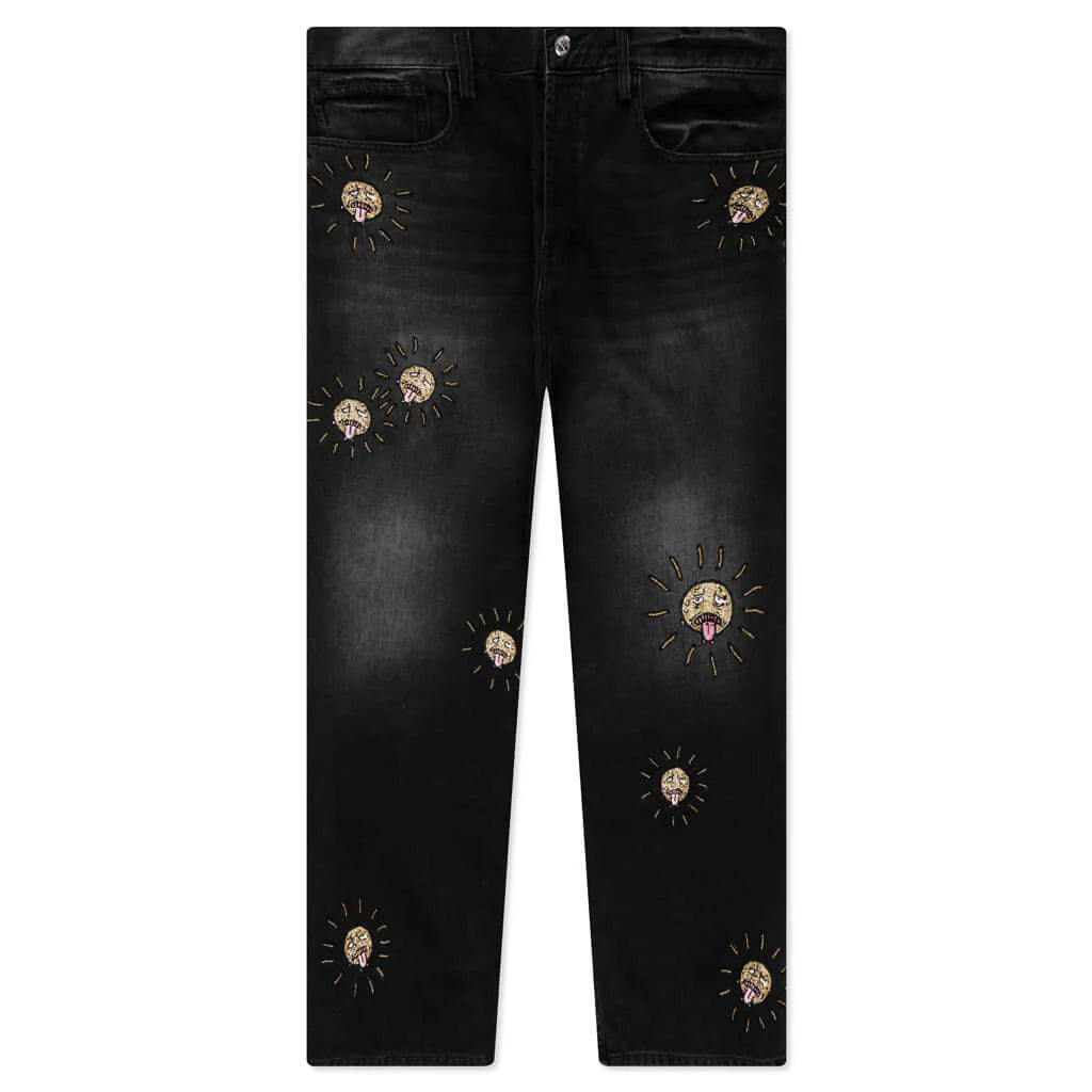 Beaded Sun Wide Jeans Charcoal Wash